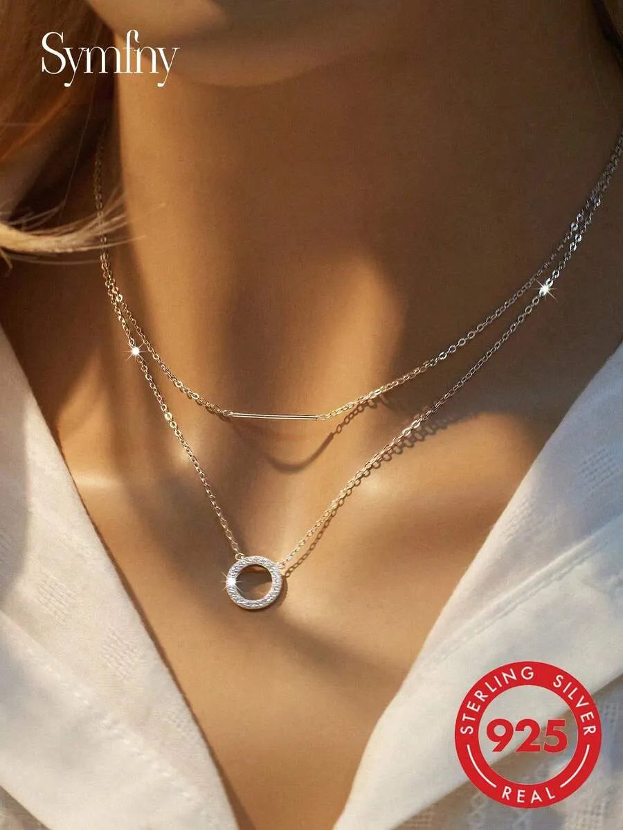 Elegant 925 Silver Heart Layered Necklace