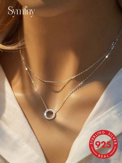 Elegant 925 Silver Heart Layered Necklace
