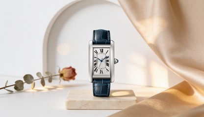 Elegant Silver Roman Leather Watch