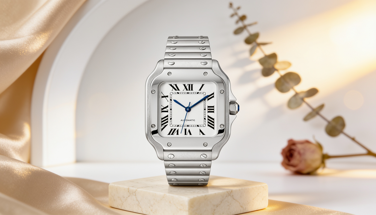 Elegant Silver Square Automatic Watch