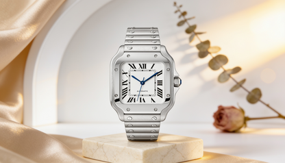 Elegant Silver Square Automatic Watch